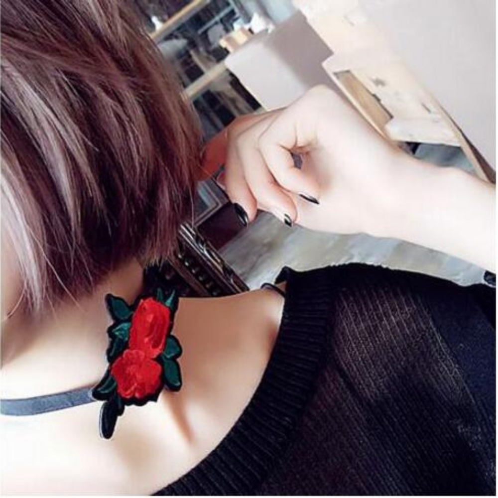 Velvet Red Rose Choker Necklace
